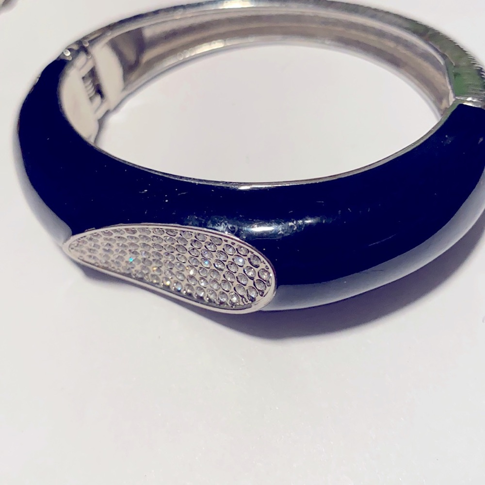 Black and silver rhinestone bangle bracelet